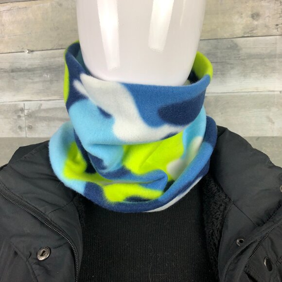 blue lime green white camo camouflage gaiter neck warmer fleece Scarf Tube cowl - Picture 2 of 10
